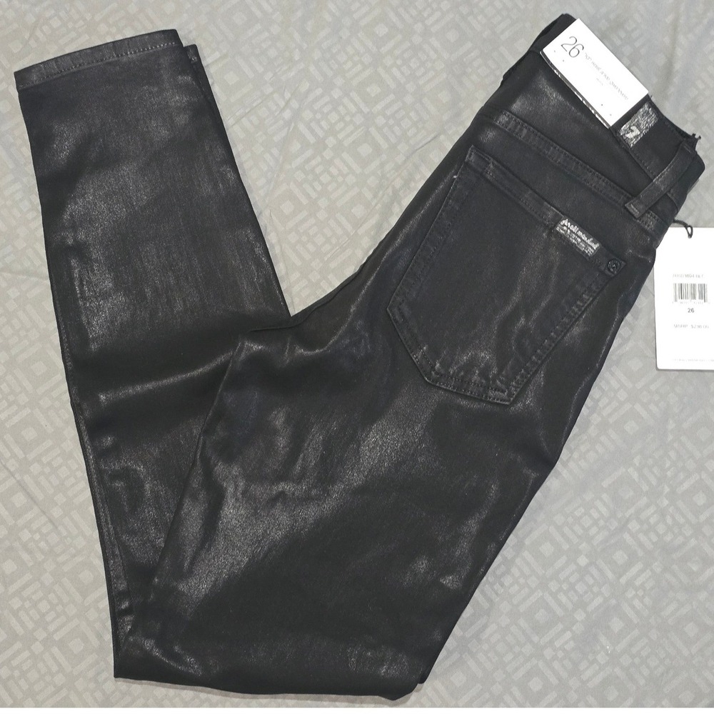 7 For All Mankind High Waist Ankle Gwenevere Skinny Jeans coated Black Size 26